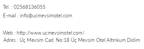  Mevsim Hotel telefon numaralar, faks, e-mail, posta adresi ve iletiim bilgileri